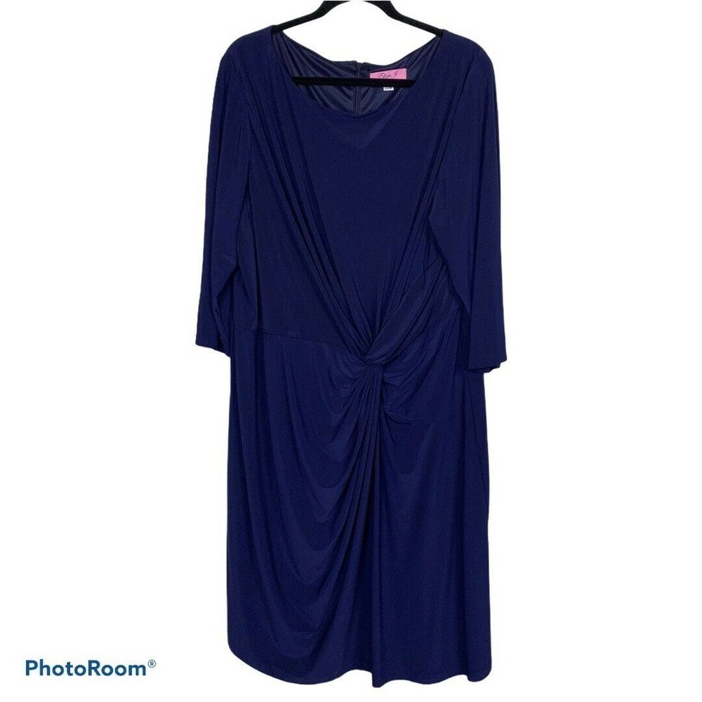 Eliza J New York‎ Plus Size 22W Boatneck Sheath Career Blue Front Knot Dress